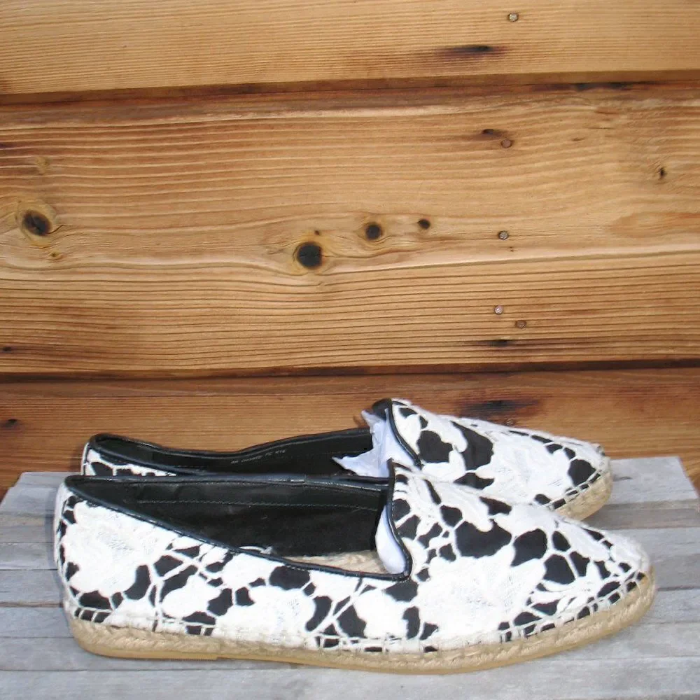 Cole Haan Womens 8 Palermo Lace Espadrille Shoes Black White